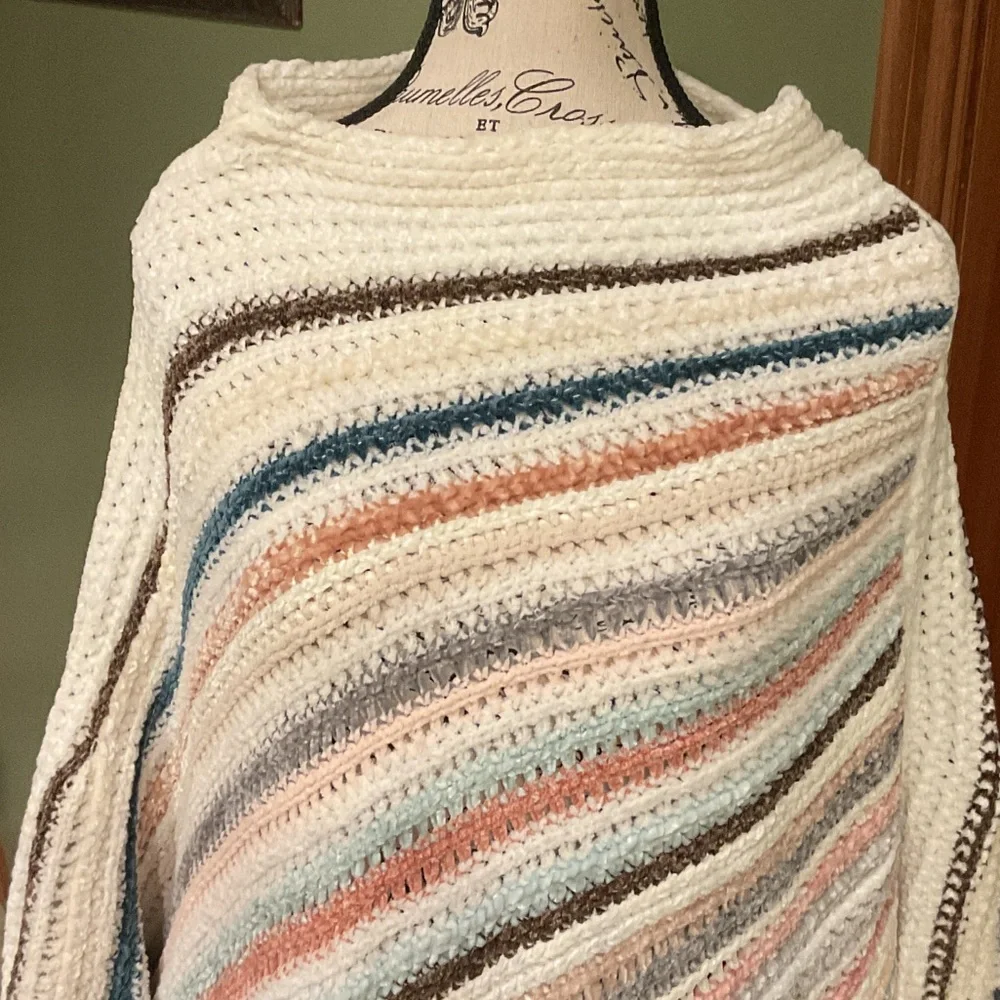 Elegant Multicolor Striped Knit Poncho